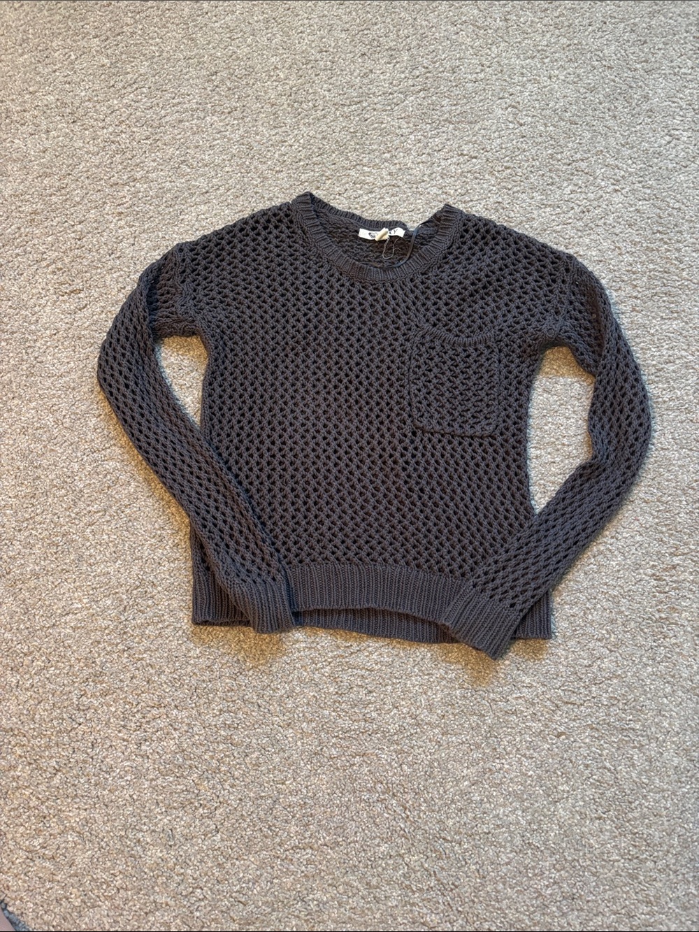 Roxy Women's Charcoal Open-Knit Crewneck Sweater XS